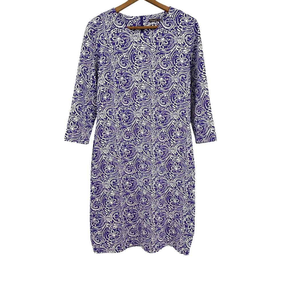 J. McLaughlin Catalina Cloth Sophia Dress M Purple White Paisley Classic Modest